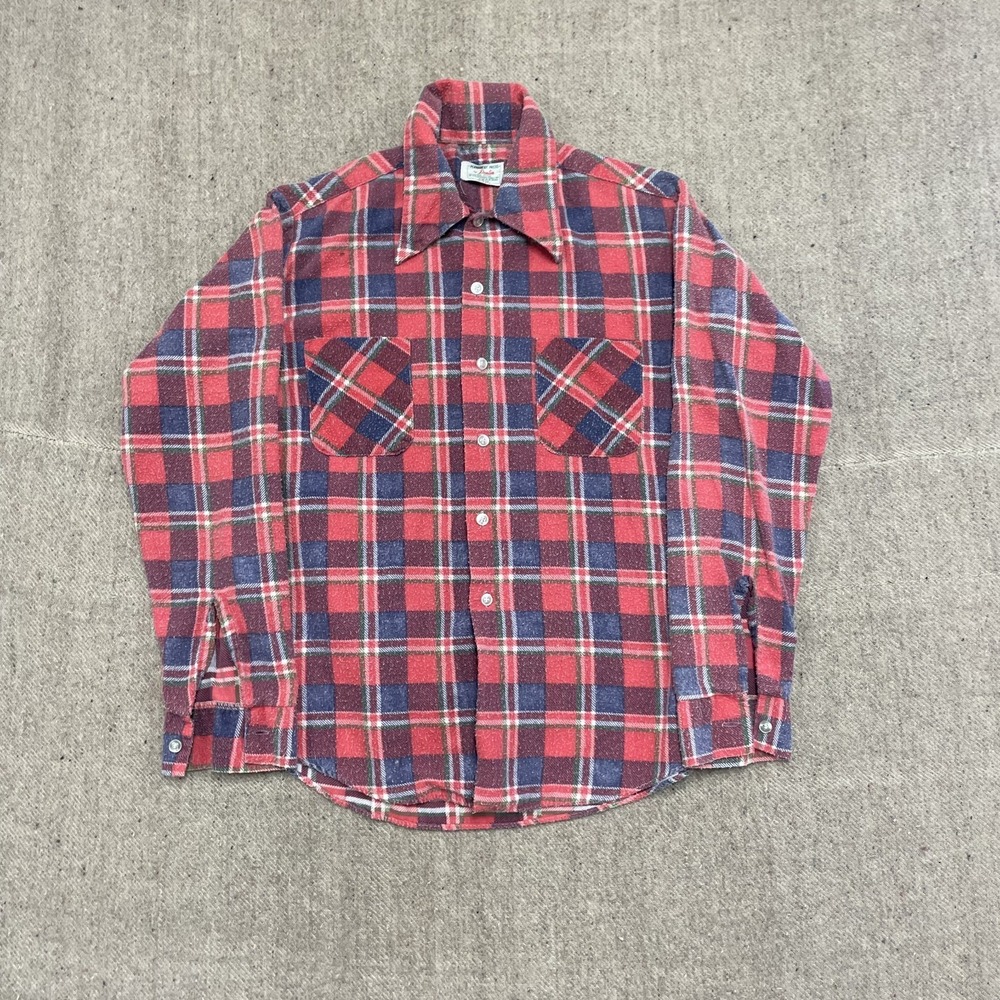 vintage Plaid Button Up shirt mens medium Red 1970s